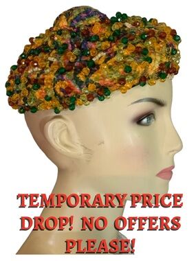 VINTAGE CIRCA 1960'S DANCINGER MULTI COLOR BEADED BEANIE STYLE HAT